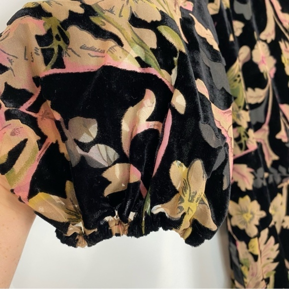 Eliza J Black Velvet Floral Burnout Mini Shift Dress Formal Cocktail Ruffle Hem - Picture 5 of 16